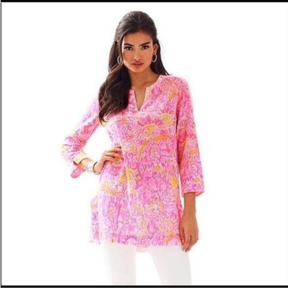 Lilly Pulitzer Marco Island Tunic SZ M Pink Pout More Kinis In The Keys - Picture 1 of 16